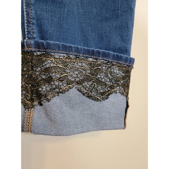 Chico's The So Slimming Girlfriend Ankle Cuffed Motifs Jeans Blue Size 2/Large - Picture 4 of 9